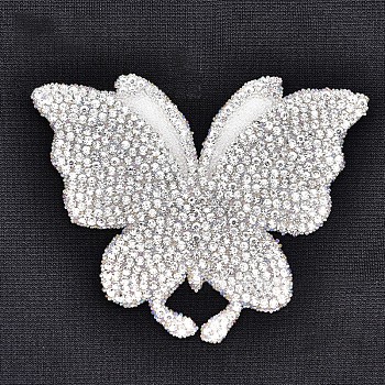 Iron On Rhinestone Glue Sheets, For Trimming Cloth, Shoes and Bags, Butterfly, Crystal, 70x60mm