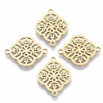 201 Stainless Steel Links connectors, Laser Cut, Flower, Golden, 19x15x1mm, Hole: 1.4mm