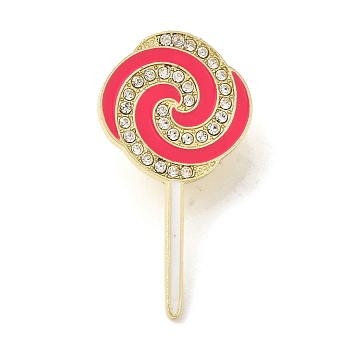 Cute Hot Pink Lollipop Enamel Pins, Zinc Alloy Brooches for Backpack Clothes, Golden, Vortex, 35x18.5mm