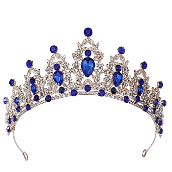 Alloy Rhinestone Crown Hair Bands, Hair Accessories for Girls Women Party Decoration, Capri Blue, 140mm