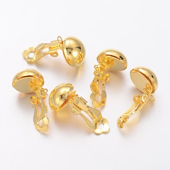 Brass Earring Findings, for Non-Pierced Ears, Golden, 19x12x11mm, Hole: 3mm
