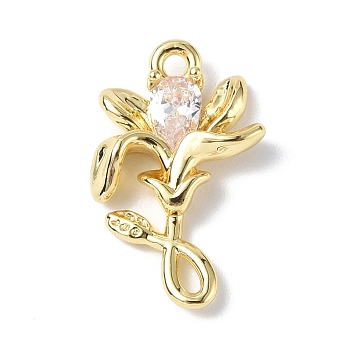 Brass Micro Pave Cubic Zirconia Pendants, Lily Flower Charm, Real 18K Gold Plated, 16.5x10.5x3mm, Hole: 1.2mm