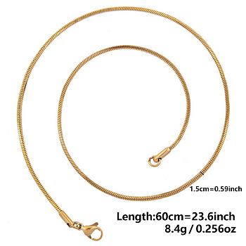 Ion Plating(IP) 1.5mm Unisex 304 Stainless Steel Snake Chains Necklaces