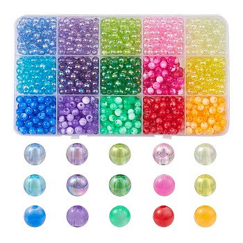 870Pcs 15 Colors  Acrylic Beads, Round, Mixed Color, 6x5~6mm, Hole: 1.5~1.8mm, 58pcs/color