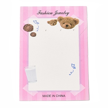 Rectangle Paper Earring Display Cards, Bear Print Jewelry Display Card for Earring Necklace Storage, Pearl Pink, 12.3x8.6x0.05cm, Hole: 2mm
