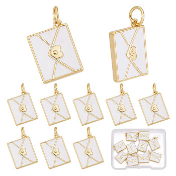 10Pcs Brass Enamel Pendants, with Jump Ring, Envelope Charm, Real 18K Gold Plated, 15x11x2.5mm, Jump Ring: 5x0.8mm, Inner Diameter: 3.4mm