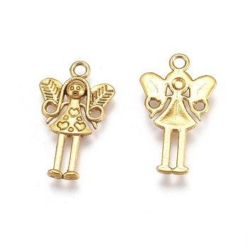 Tibetan Style Alloy Fairy Pendants, Cadmium Free & Nickel Free & Lead Free, Antique Golden, 25x15x2mm