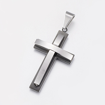 304 Stainless Steel Big Pendants, Cross, Gunmetal & Stainless Steel Color, 54x30x6.5mm, Hole: 9x4mm