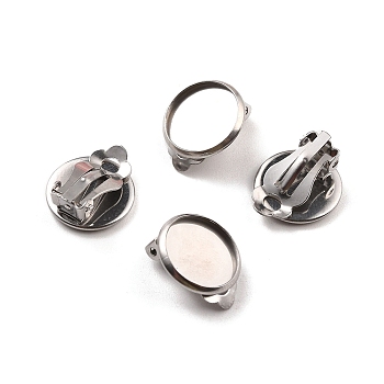 Non-Tarnish 316 Stainless Steel Clip-on Earring Findings, Earring Settings, Flat Round, Stainless Steel Color, Tray: 12mm, 16x14x8mm, Hole: 3mm