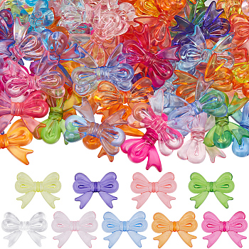 100Pcs Transparent Acrylic Beads, Bowknot, Mixed Color, 23x29.5x6mm, Hole: 1.6mm