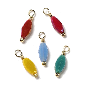 Glass Pendants, with Real 18K Gold Plated Brass Loop, Rhombus Charm, Mixed Color, 15x4.5x2mm, Hole: 1.8mm
