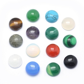 Natural & Synthetic Mixed Gemstone Cabochons, Half Round, 6x3~3.5mm