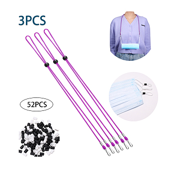 3PCS Adjustable Length Lanyard Strap, Ear Holder Rope, with ABS Hook and 50PCS Adjustable Non Slip Stopper, Purple, 13.97 inch(35.5cm)