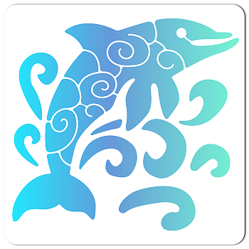 PET Plastic Drawing Painting Stencils Templates, Square, White, Dolphin Pattern, 30x30cm