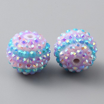 Resin Rhinestone Beads, Round with Stripe Pattern, Plum, 20x18mm, Hole: 3mm