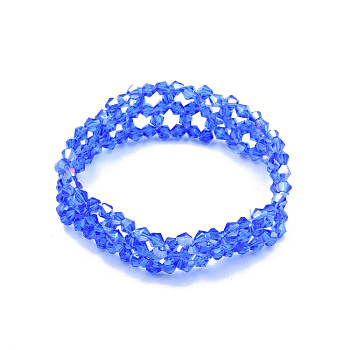 Bling Glass Beaded Stretch Bracelet, Braided Flower Bracelet for Women, Royal Blue, Inner Diameter: 2 inch(5cm)
