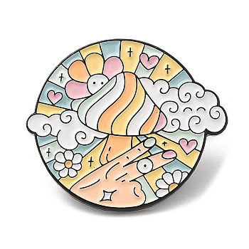 Sun with Mushroom Good Vibe All The Time Enamel Pin, Electrophoresis Black Zinc Alloy Brooch for Backpack Clothes, Colorful, 26.5x30.5x1.7mm