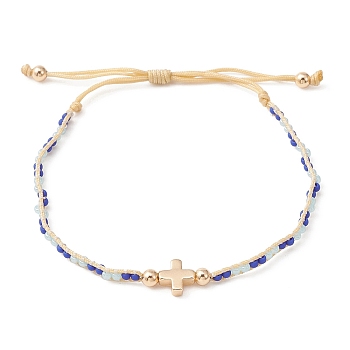 Adjustable Braided Bracelet, Brass & Glass & TOHO Round Seed Beaded Bracelets, for Women, Cross, Inner Diameter: 1-3/4~3 inch(4.60~7.5cm)