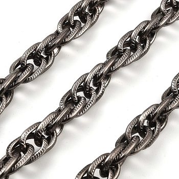 Aluminium Rope Chains, Unwelded, with Spool, Gunmetal, 16x10x2.5mm, about 16.40 Feet(5m)/Roll