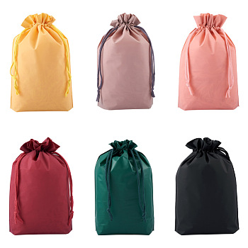 Magibeads 24Pcs 6 Colors Rectangle Plastic Frosted Drawstring Gift Bags, with Cotton Cord, for Daily Supplies Storage, Mixed Color, 28.5x20.8x0.15cm, 4pcs/color