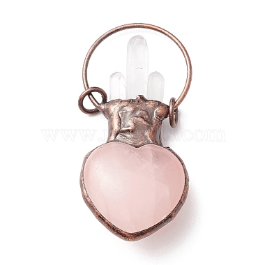 Gros pendentifs en cristal de quartz naturel et quartz rose(G-M383-23R)-3
