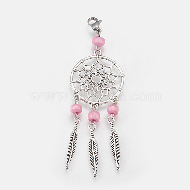 Antique Silver PearlPink Feather Alloy Big Pendants
