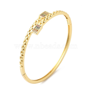 Colorful Cubic Zirconia Rectangle Hinged Bangle(BJEW-L681-007G)-3