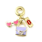 Brass Pave Clear Cubic Zirconia and Colorful Enamel European Dangle Charms, Heart Glasses Handbag Large Hole Pendants, Long-Lasting Plated, Lead Free & Cadmium Free, Rack Plating, Real 18K Gold Plated, 31mm, Hole: 5mm(KK-Q066-05G)