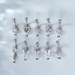 316L Surgical Stainless Steel Clear Cubic Zirconia Curved Barbell Belly Rings, Stainless Steel Color, Heart, 10mm, Pin: 1.6mm, Head: 5mm(WG7644D-02)