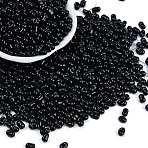 Baking Paint Glass Seed Beads, Round Hole, Peanut, Black, 3.5x6x3.5mm, Hole: 0.9mm, about 83pcs/10g(X1-SEED-K010-A02)