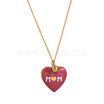 304 Stainless Steel Enamel Printed Mom Heart Locket Pendant Necklaces for Mother's Day Gift, Golden, Dark Red, 17.72 inch(45cm)(WG641EA-01)