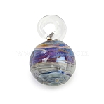 Handmade Lampwork Pendants, Round, Slate Blue, 27.5~28.5x17.5~18mm, Hole: 4.5~5mm(LAMP-Q005-07B)
