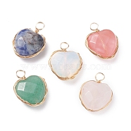Faceted Heart Natural & Synthetic Gemstone Pendants, with Real 18K Gold Plated Copper Wire Wrapped, 21.5x16.5x8mm, Hole: 4mm(PALLOY-JF01397)