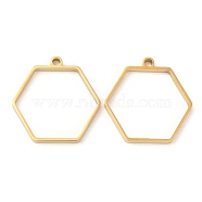 304 Stainless Steel Open Back Bezel Hexagon Pendants, For DIY UV Resin, Epoxy Resin, Pressed Flower Jewelry, Real 18K Gold Plated, 28x28x3mm, Hole: 2.2mm, Inner Diameter: 23x26mm(STAS-Z040-12G)