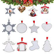 8 Sets 8 Styles Christmas Theme Sublimation Blank Alloy Pendant Decorations, Alloy Blank Photo Picture Pendant, with Cord, Bell/Heart/Tree, Mixed Patterns, 39~187x42~62x2.5~6mm, Hole: 3~6x3~3.5mm, Inner Diameter: 31~54x19.5~42.5mm, 1 set/style(DIY-FH0005-64)