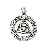 304 Stainless Steel Manual Polishing Pendants, Ring with Trinity Knot & Runes Charms, Antique Silver, 38x35.5x3mm, Hole: 4x8mm(STAS-G280-05AS)