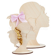 2 Sizes Single Tail Girl Wooden Head Child Silhouette Stands, Hair Bow Display Craft, Blanched Almond, Finish Product: 6x16x17cm and 10x28x30cm(ODIS-WH0030-15C)