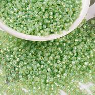 MIYUKI Round Rocailles Beads, Japanese Seed Beads, 8/0, (RR676) Silverlined Lime Opal, 3mm, Hole: 1mm, about 422~455pcs/10g(X-SEED-G008-RR0676)