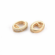 Brass Micro Pave Clear Cubic Zirconia Link Connectors, Nickel Free, Oval, Real 18K Gold Plated, 9.5x6.5x1.5mm, Hole: 1.5mm and 4.5x4.5mm(KK-S356-448-NF)