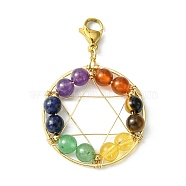 Wire Wrapped Chakra Mixed Gemstone Pendant Decorations, with 304 Stainless Steel Lobster Claw Clasps, 53mm(HJEW-TA00077)