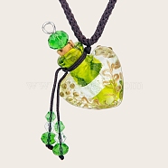 Baroque Style Heart Handmade Lampwork Perfume Essence Bottle Pendant Necklace, Adjustable Braided Cord Necklace, Sweater Necklace for Women, Yellow Green, 18-7/8~26-3/4 inch(48~68cm)(PW-WG87634-01)