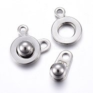 304 Stainless Steel Snap Clasps, Stainless Steel Color, 15x9x5mm, Hole: 1.5~1.8mm(STAS-O110-17P)