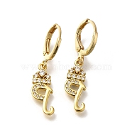 Brass Clear Cubic Zirconia Hoop Earrings, Real 18K Gold Plated, Letter Q, 30.5mm, pendants: 17.5x8x2mm(EJEW-M045-01Q)