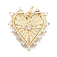 Brass Micro Pave Clear Cubic Zirconia Pendants, Long-Lasting Plated, with Jump Rings, Heart, Real 18K Gold Plated, 21x19x2.5mm, Hole: 3mm(ZIRC-M108-29-G)