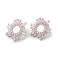Pink Cubic Zirconia Sun Stud Earrings, Rack Plating Brass Earrings for Women, Lead Free & Cadmium Free, Platinum, 26x24.5mm(EJEW-Z019-24C-P)