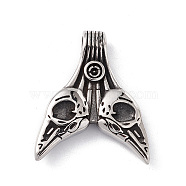 304 Stainless Steel Manual Polishing Pendants, Norse Amulet Raven Skull Viking Valknut Charms, Antique Silver, 37x30.5x6.5mm, Hole: 5mm(X-STAS-G267-14AS)