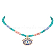 Horse Eye Alloy Enamel Pendant Necklace, Dyed Natural Howlite & Glass Seed Round Beaded Necklace for Women, 15.55 inch(39.5cm)(NJEW-JN04389)