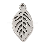 201 Stainless Steel Pendants, Leaf Charms, Stainless Steel Color, 14x7.5x1mm, Hole: 1.2mm(STAS-A066-09P)