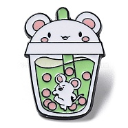 Cartoon Animal Boba Tea Cup Enamel Pin, Electrophoresis Black Alloy Brooch for Clothes Backpack, Mouse, 31x22x1.5mm(JEWB-E025-01EB-02)