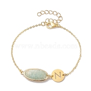 Natural Amazonite Faceted Oval Link Bracelets, Titanium Steel Hollow Letter N Brass Cable Chain Bracelets for Women, Golden, 7-3/4 inch(19.7cm)(BJEW-JB10263-03)